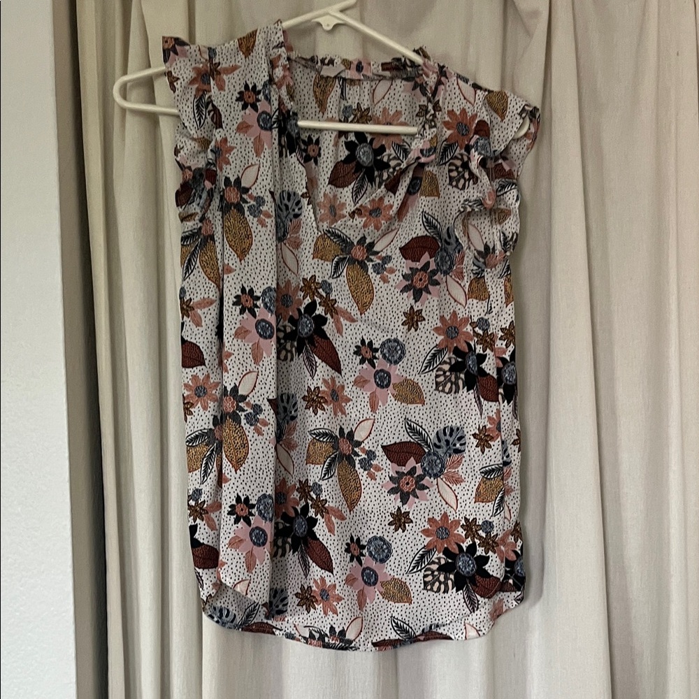 LOFT Floral Print Ruffle Sleeve Blouse